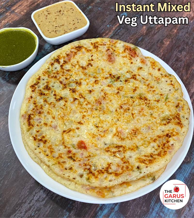 Quick and Easy Veg Uttapam Recipe | Instant Mixed Vegetable Uttapam Recipe